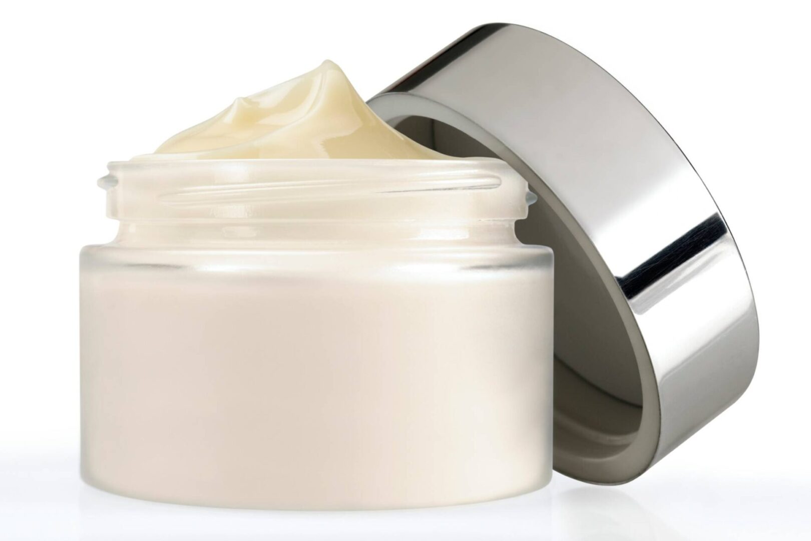 Skincare cream in white jar