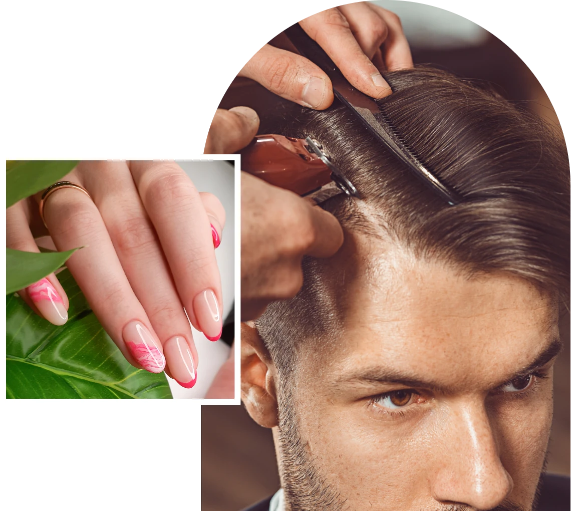 Man getting haircut with scissors